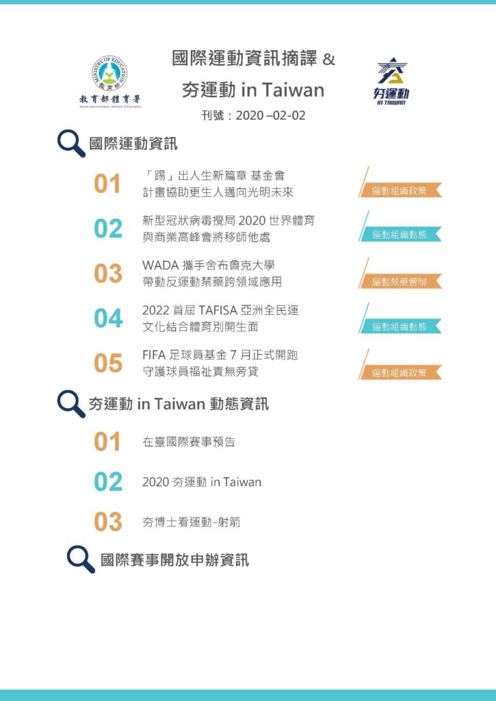 2020-02-02期國際運動資訊摘譯&夯運動 in Taiwan p1